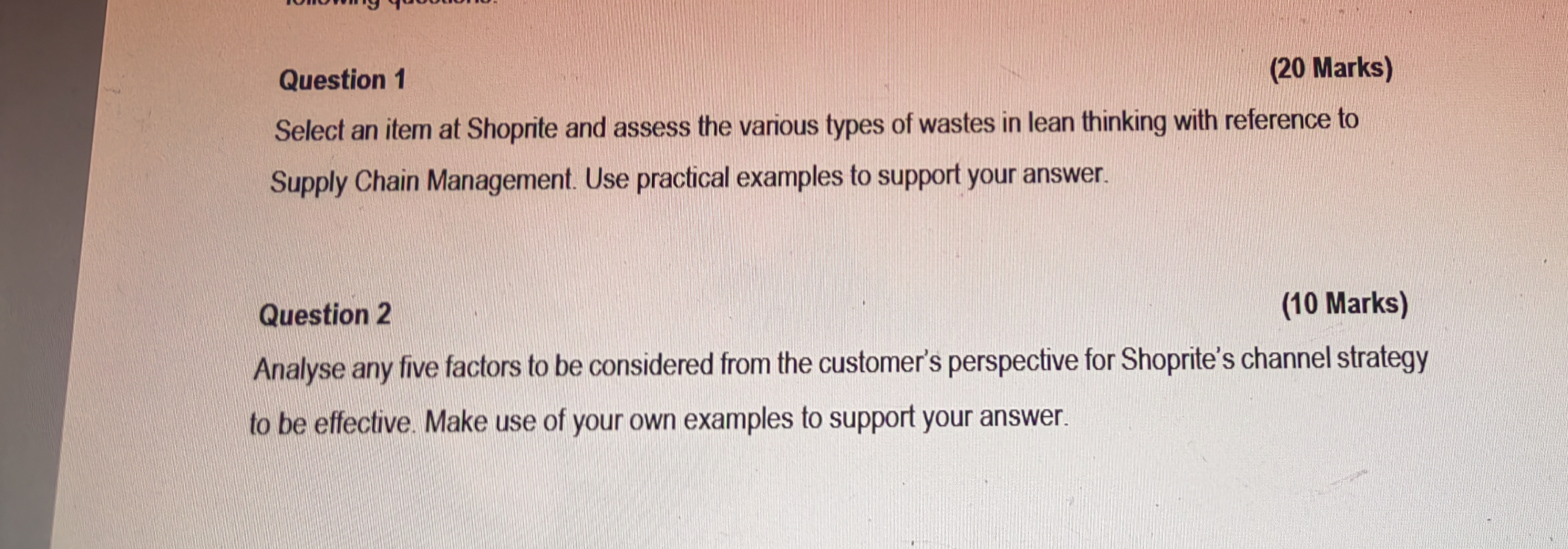  Question 1 (20 Marks) Select an item at Shoprite and assess