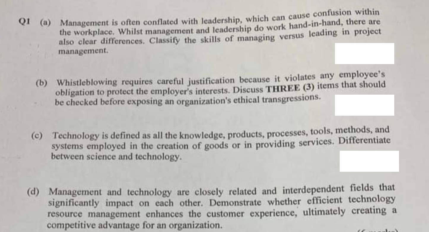  Q1(a) Management is often conflated with leadership, which can cause confusion