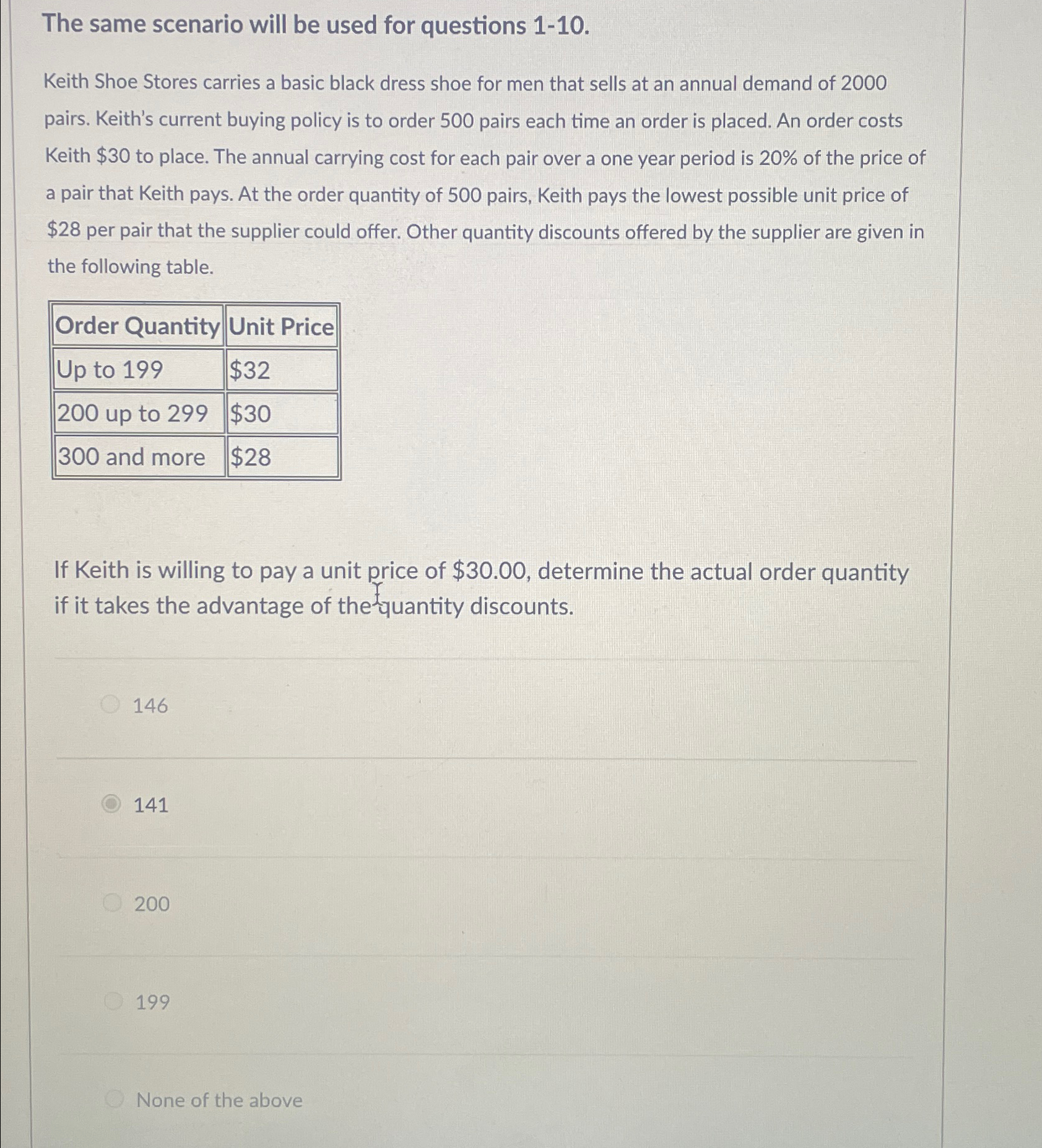  The same scenario will be used for questions 1-10. Keith Shoe