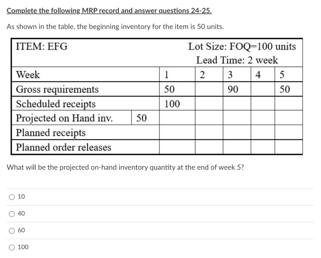 Complete the following MRP record and answer questions 24-25. As shown