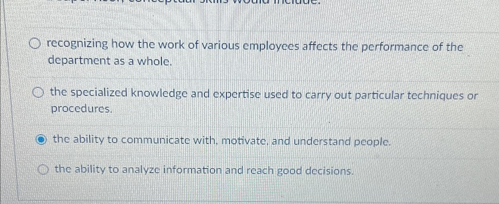  recognizing how the work of various employees affects the performance of