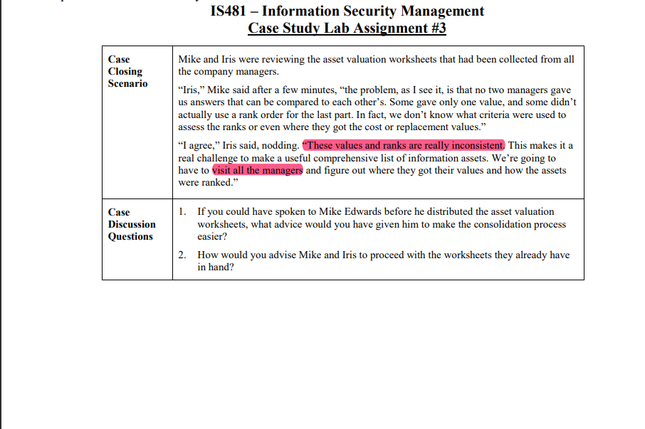 Assignment \#3 Controlling Risk Iris went into the manager's lounge to get