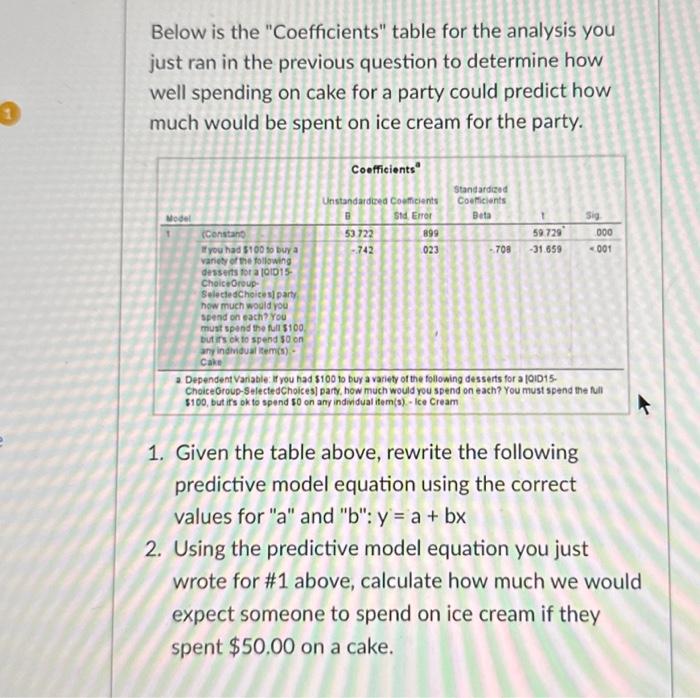  Below is the "Coefficients" table for the analysis you just ran