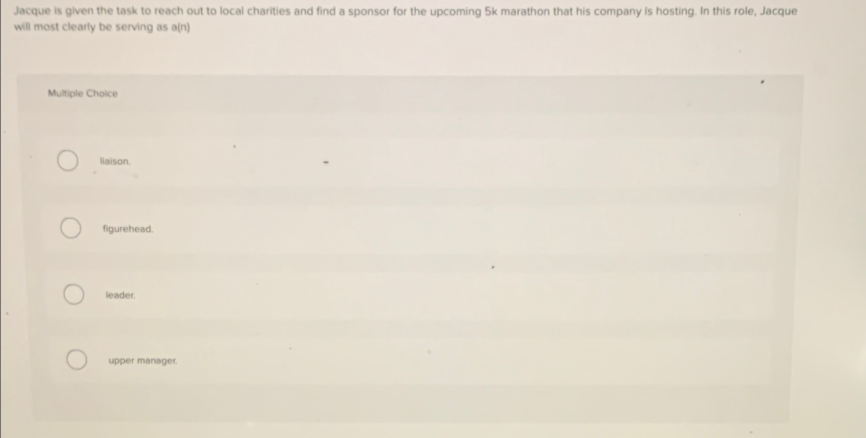  Jacque is given the task to reach out to local charities