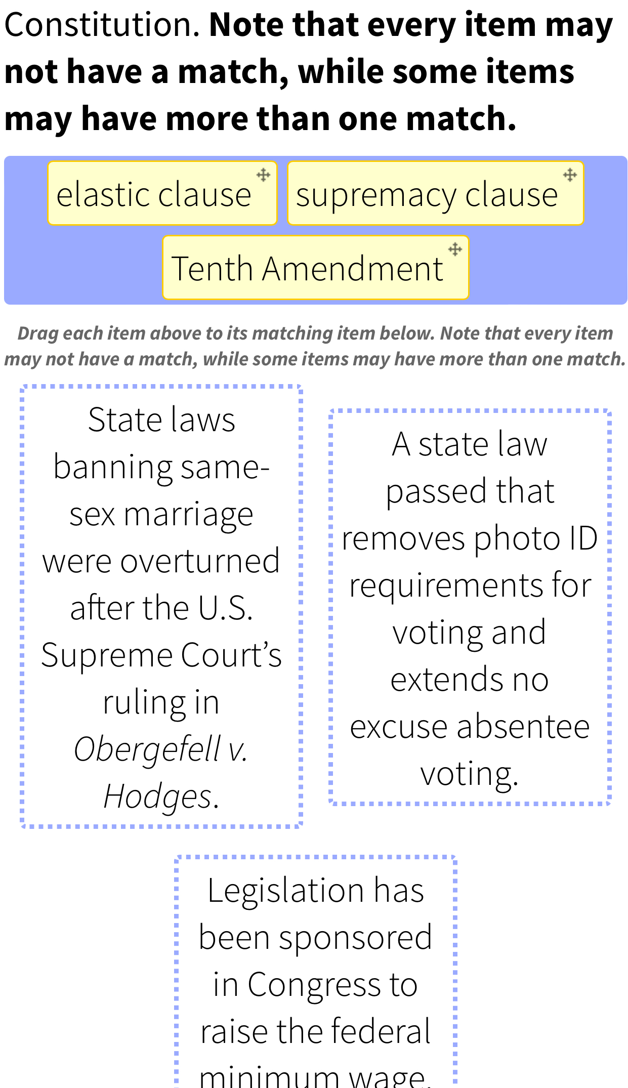  Constitution. Note that every item may not have a match, while
