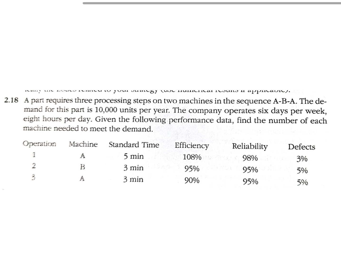  2.18 A part requires three processing steps on two machines in