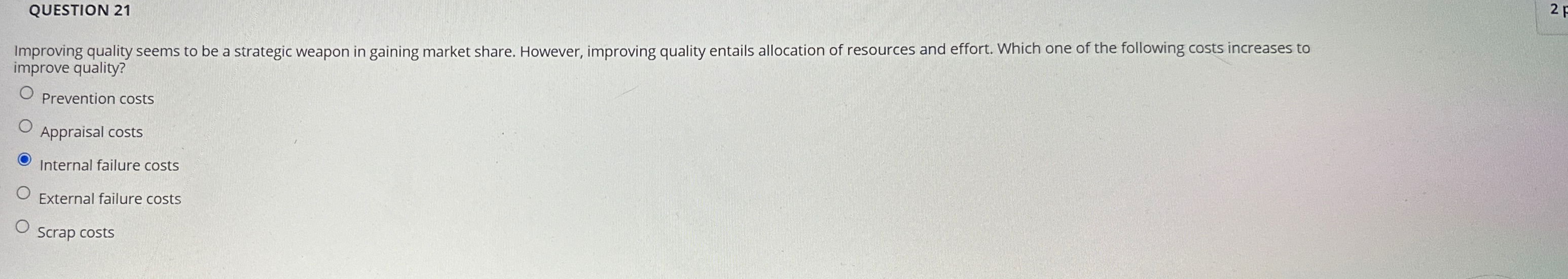  QUESTION 21 2p Improving quality seems to be a strategic weapon