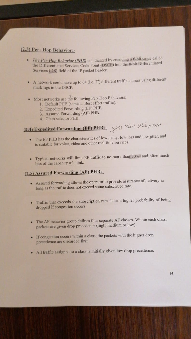  - The Per-Hop Behavior (PHB) is indicated by encoding a 6-bit