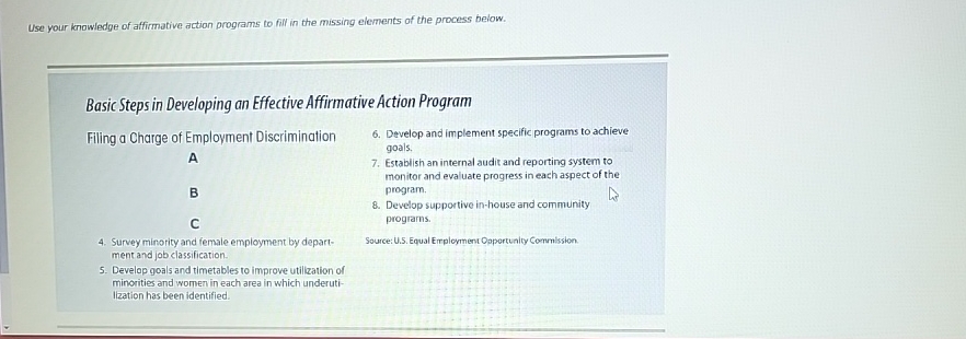  Use your knowledge of affirmative action programs to fill in the