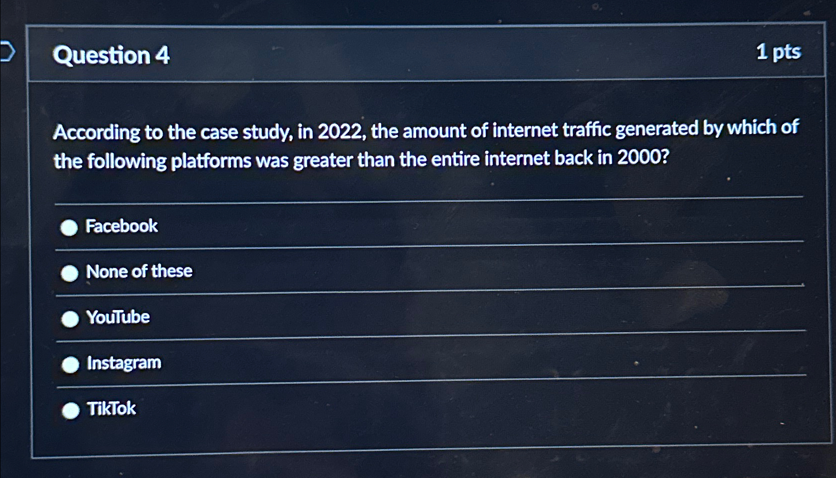  Question 4 1 pts According to the case study, in 2022,