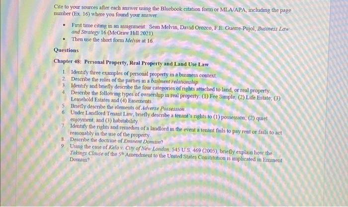  Cite to your sources after each answer using the Bluebook citation