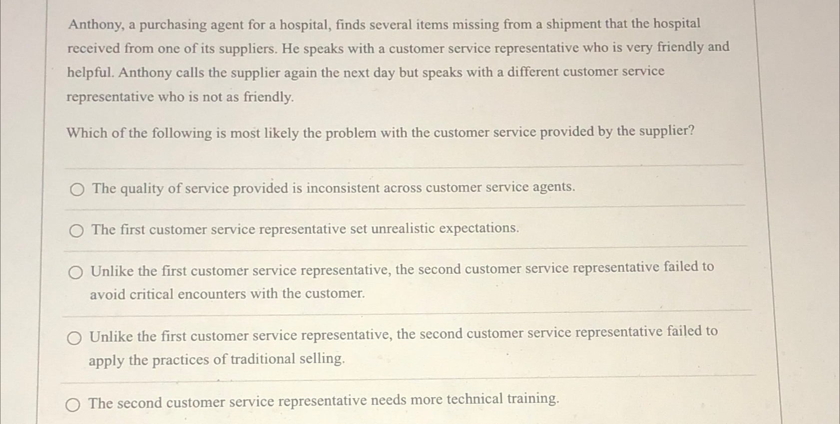  Anthony, a purchasing agent for a hospital, finds several items missing