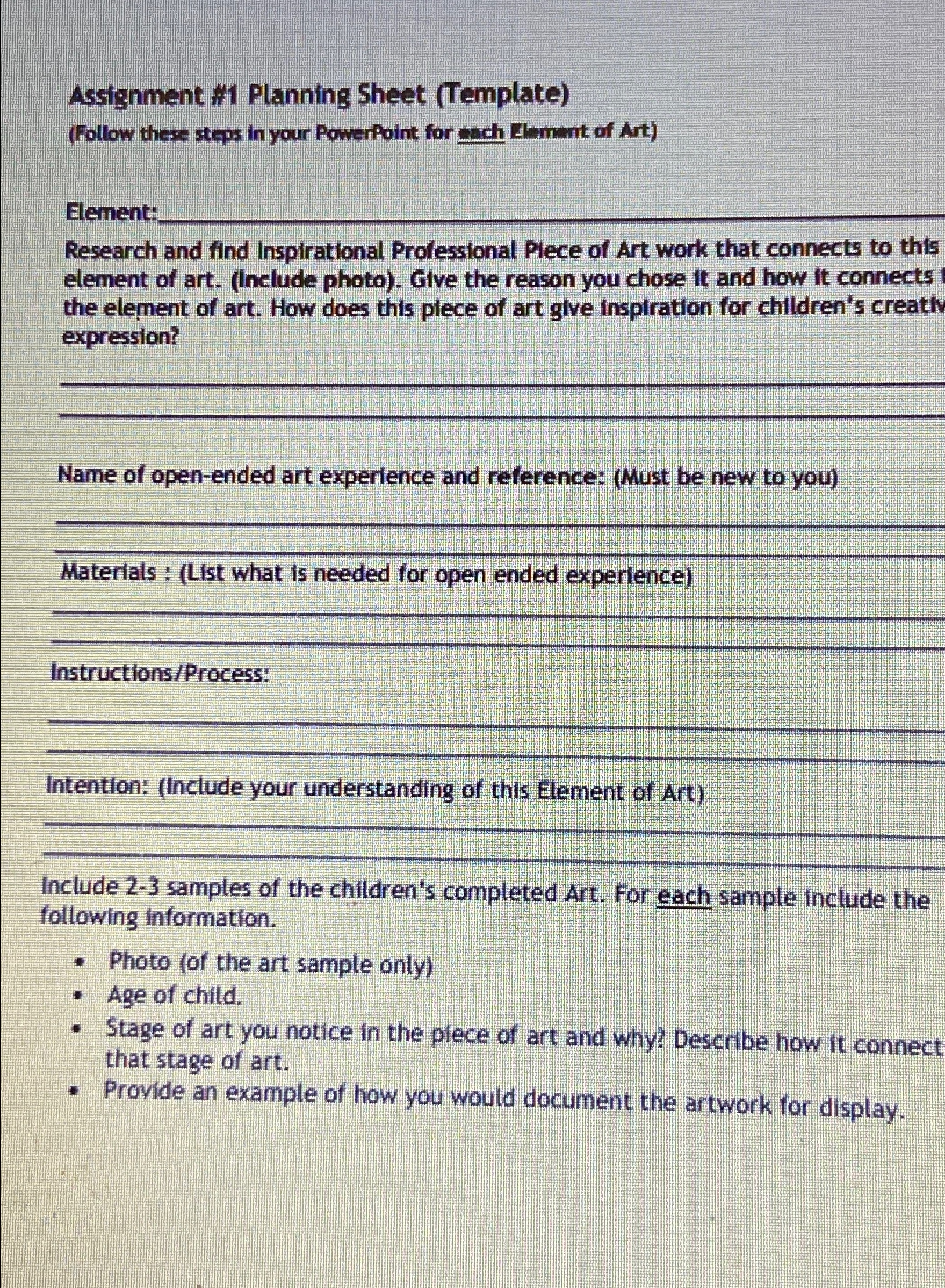  Assignment #1 Planning Sheet (Template) (Follow these steps in your PowerPoint