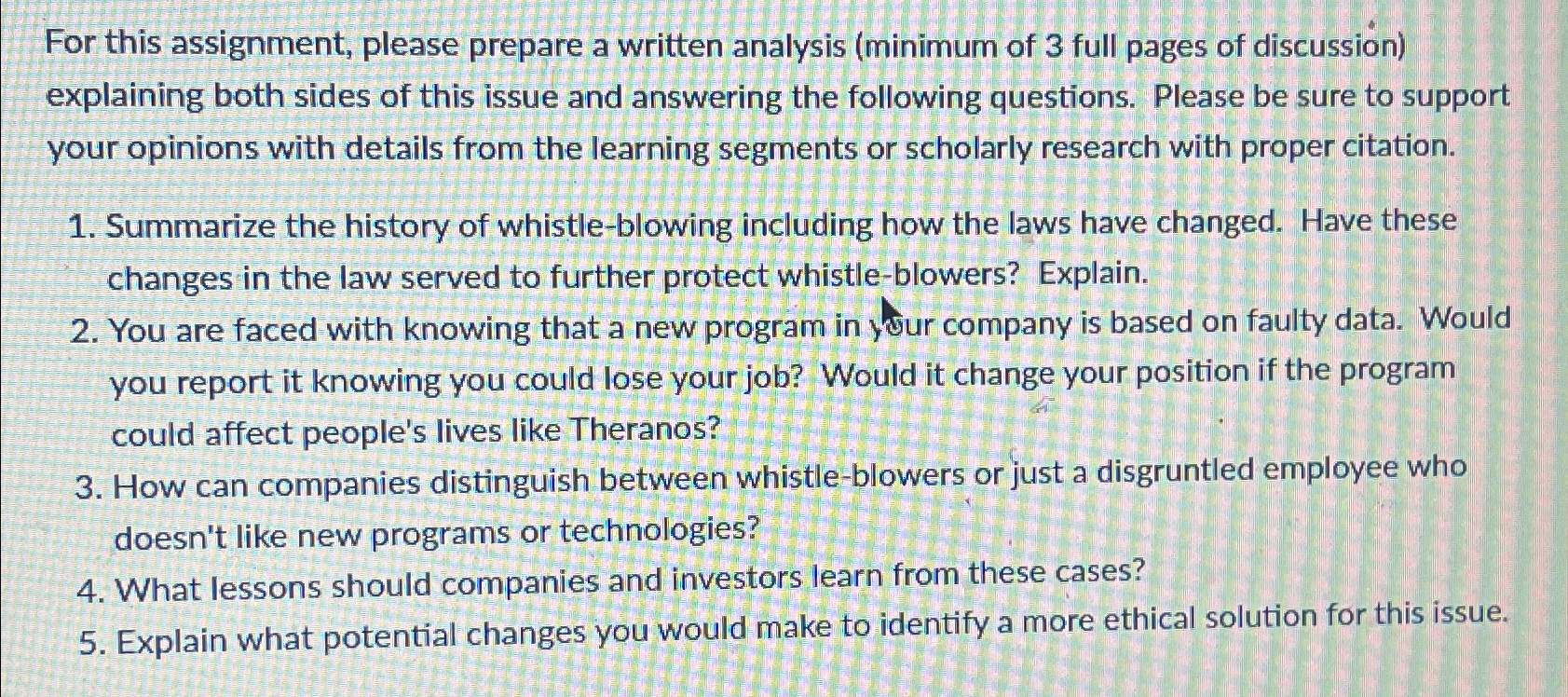  For this assignment, please prepare a written analysis (minimum of 3