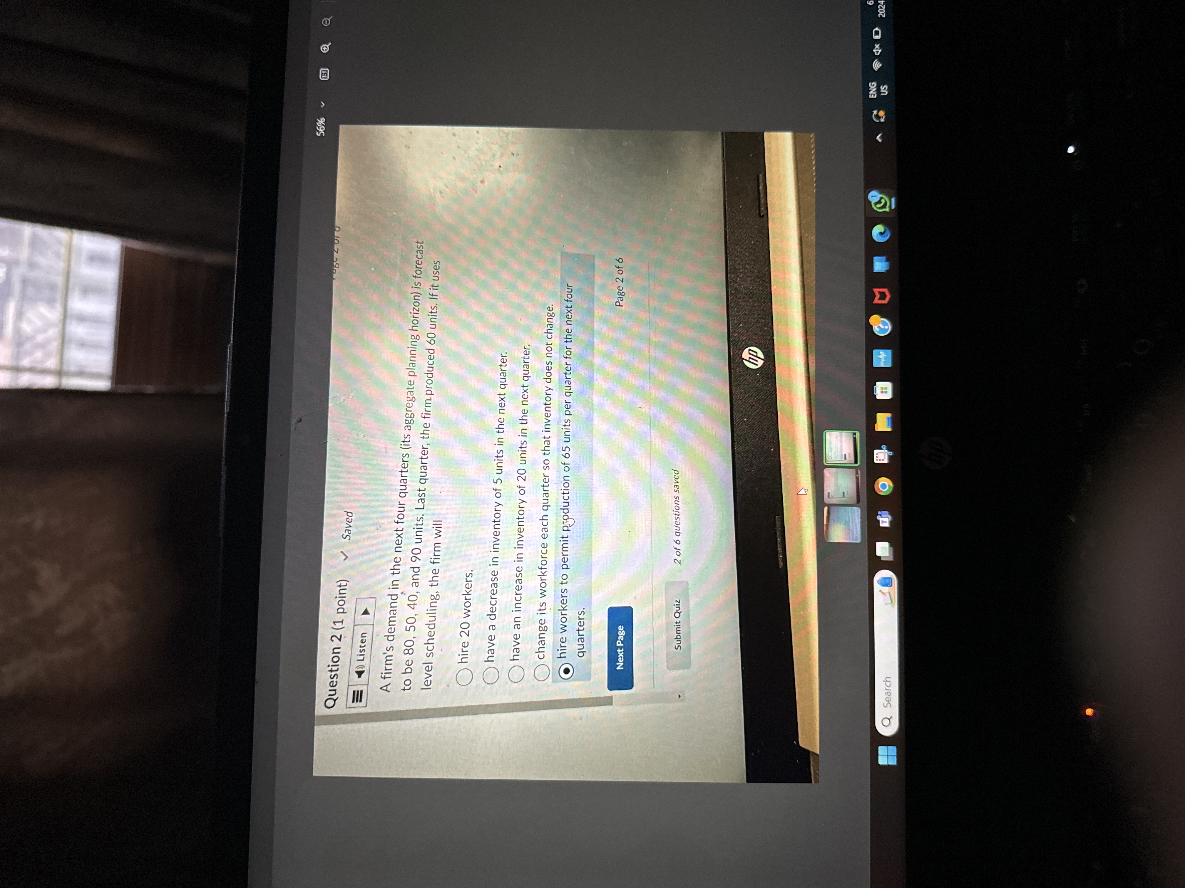  Question 2(1 point) Saved Listen A firm's demand in the next