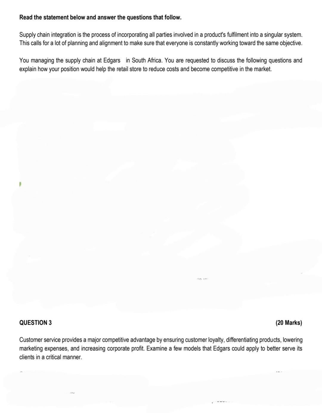 Read the statement below and answer the questions that follow. Supply