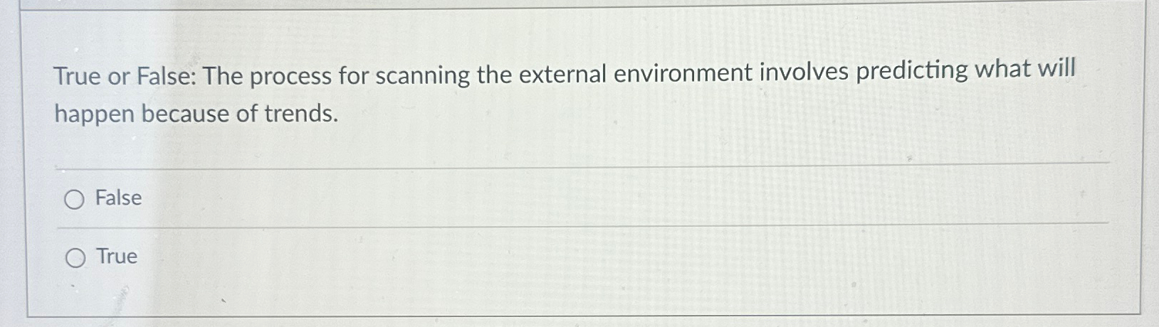  True or False: The process for scanning the external environment involves