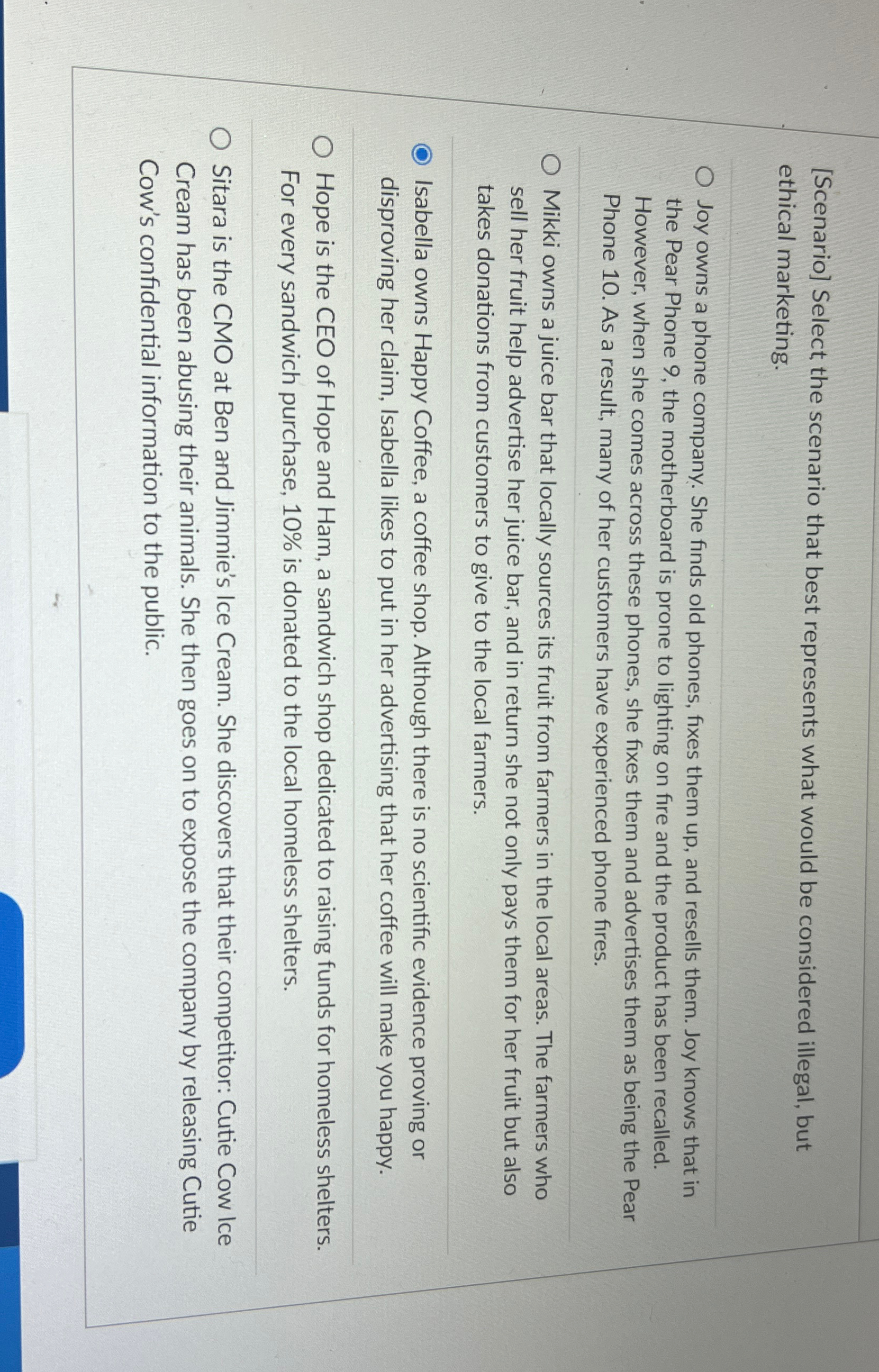  [Scenario] Select the scenario that best represents what would be considered