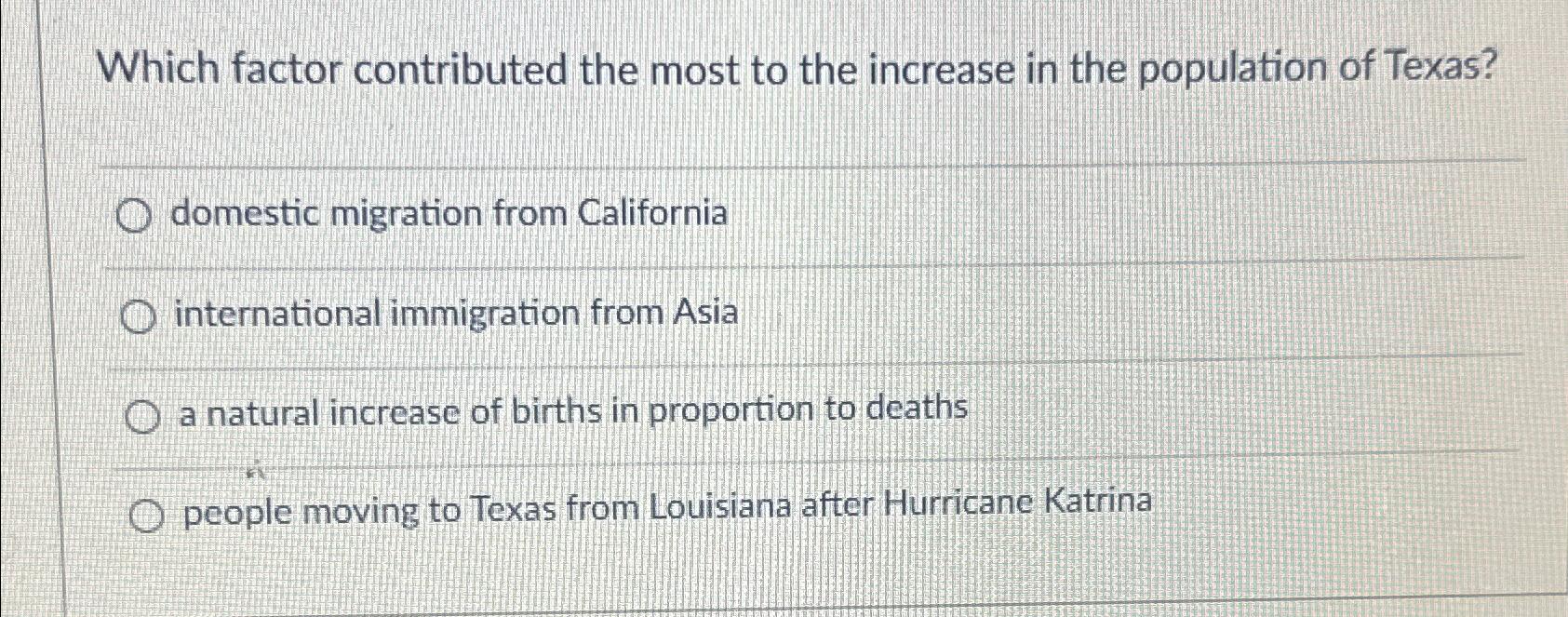  Which factor contributed the most to the increase in the population