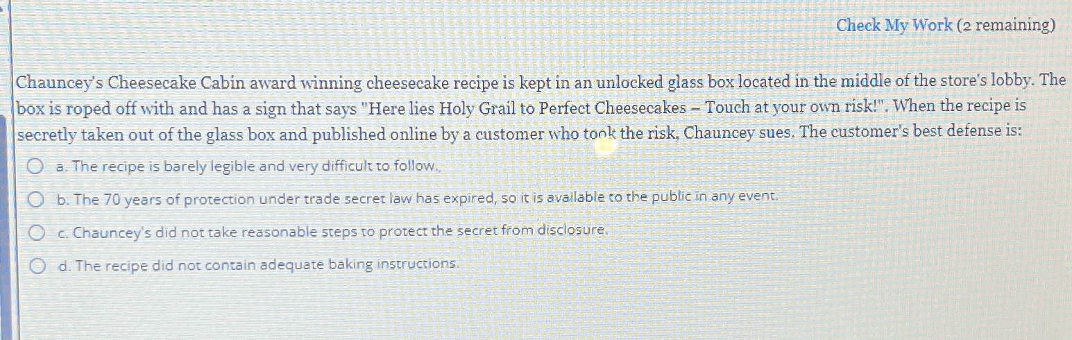  Check My Work (2 remaining) Chauncey's Cheesecake Cabin award winning cheesecake