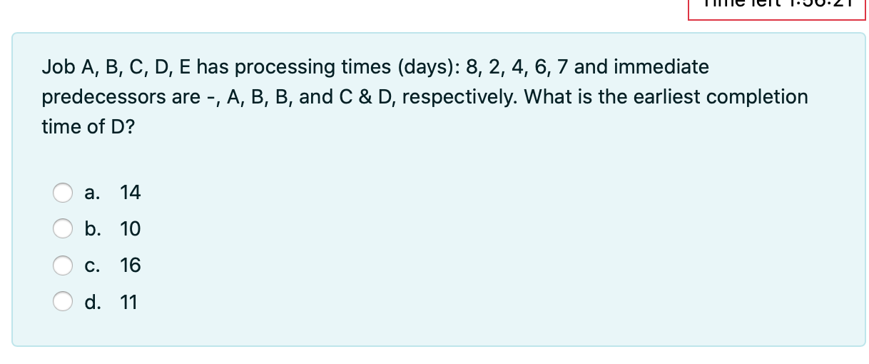 Job A, B, C, D, E has processing times (days): 8,