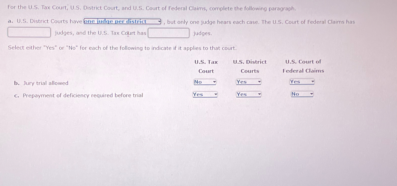  For the U.S. Tax Court, U.S. District Court, and U.S. Court