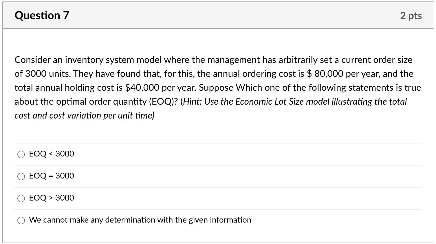 Consider an inventory system model where the management has arbitrarily set
