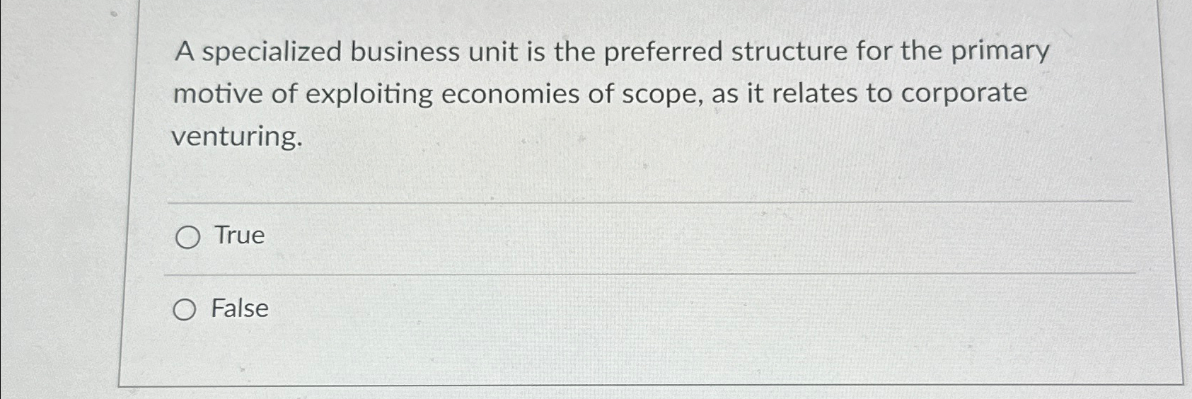  A specialized business unit is the preferred structure for the primary