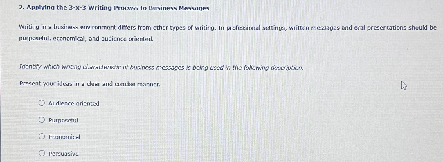  Applying the 3-x-3 Writing Process to Business Messages Writing in a