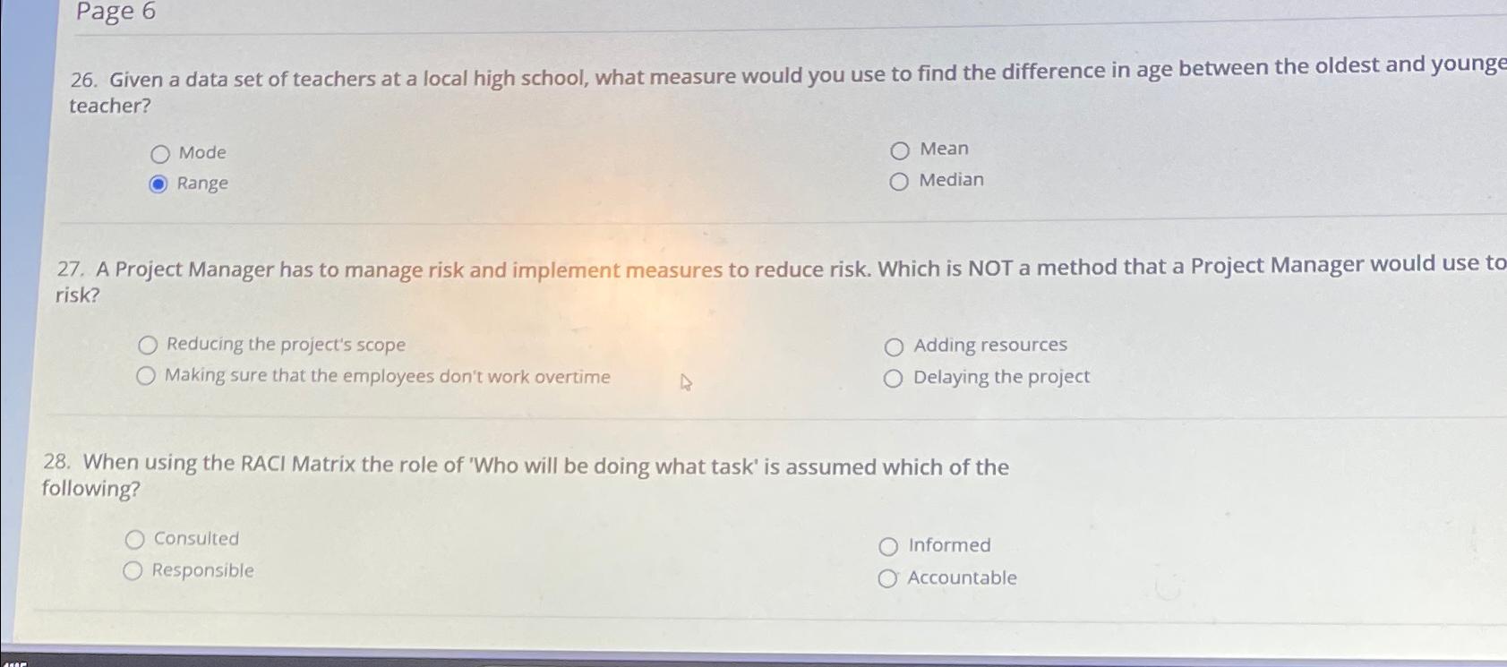  Page 6 26. Given a data set of teachers at a
