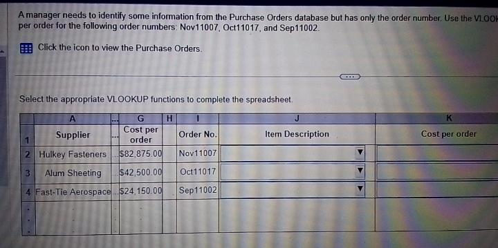  A manager needs to identify some information from the Purchase Orders