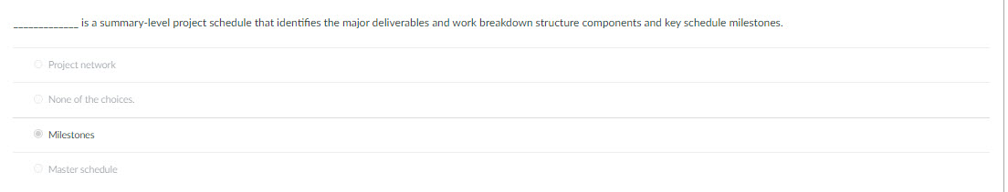  ______ is a summary-level project schedule that identifies the major deliverables