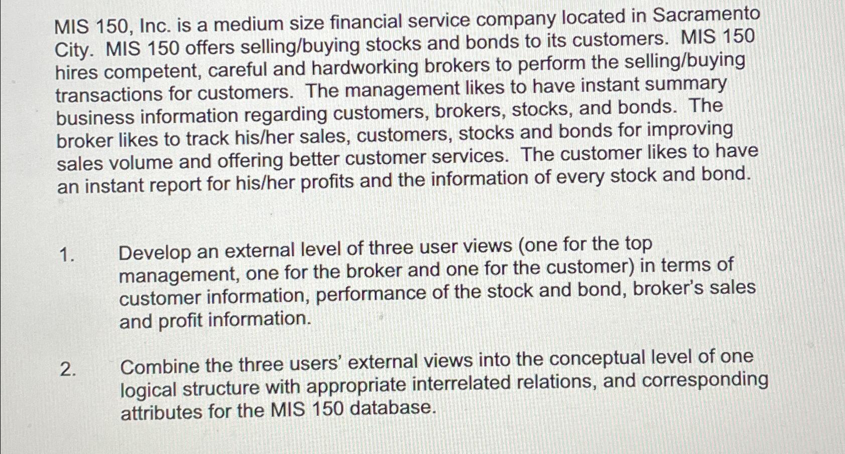  MIS 150, Inc. is a medium size financial service company located