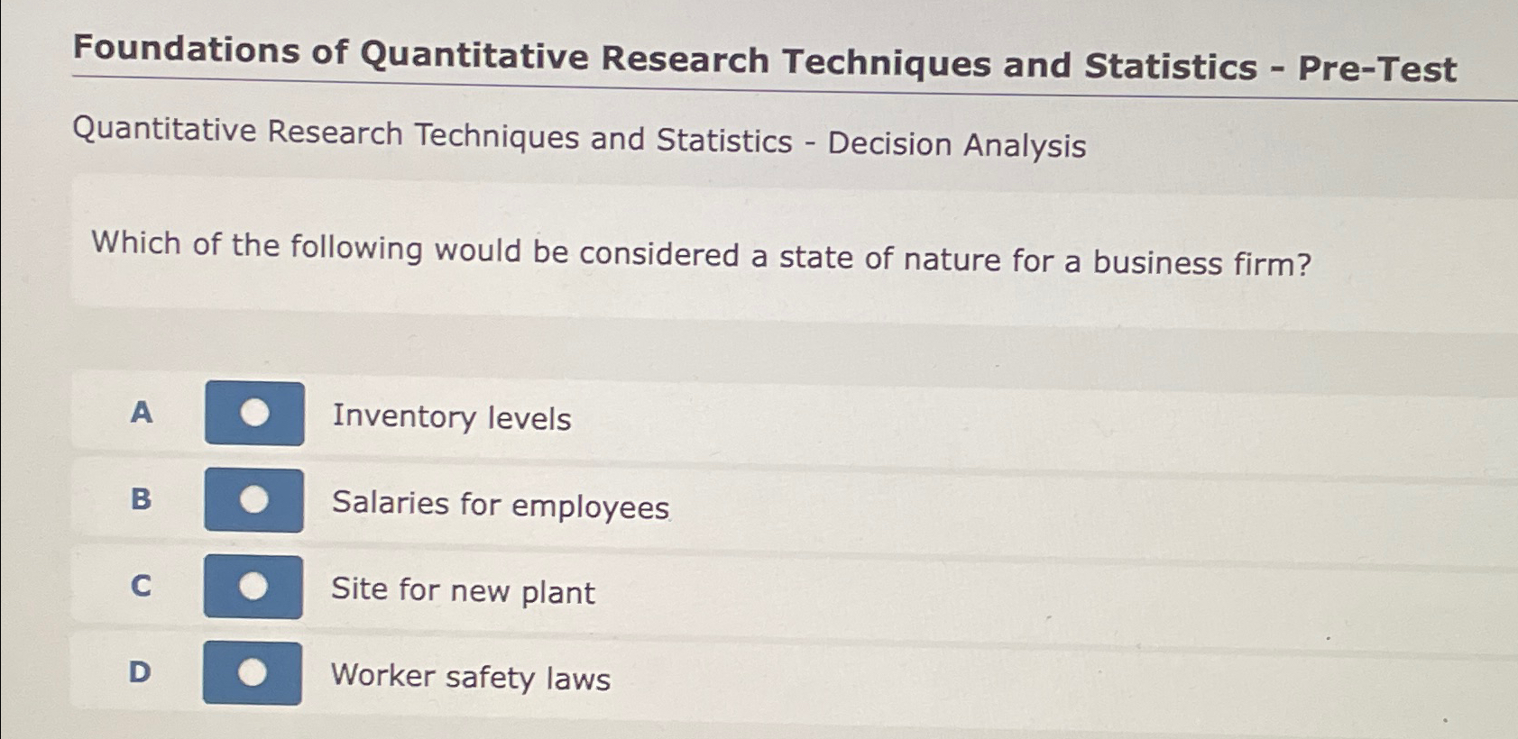  Foundations of Quantitative Research Techniques and Statistics - Pre-Test Quantitative Research