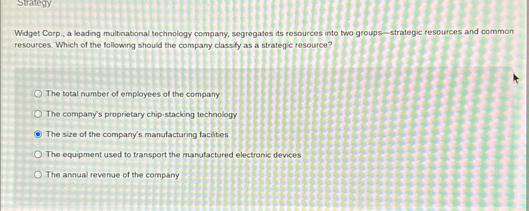  Strategy Widget Corp., a leading multinational technology company, segregates its resources