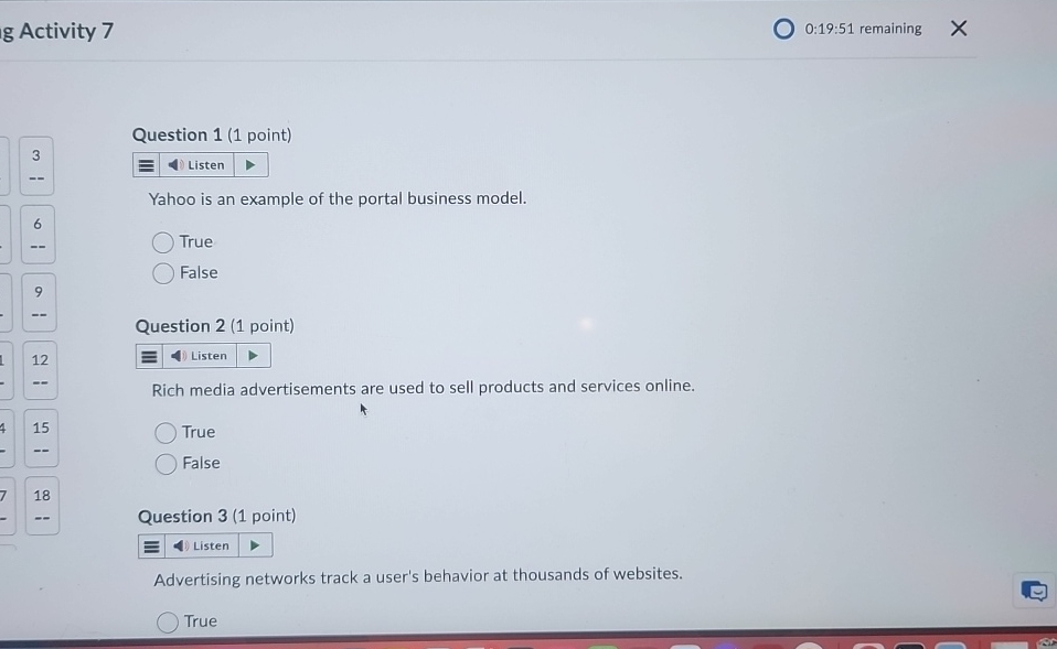  g Activity 7 0:19:51 remaining \table[[3,Question 1(1 point)],[--,E Listen]] Yahoo is