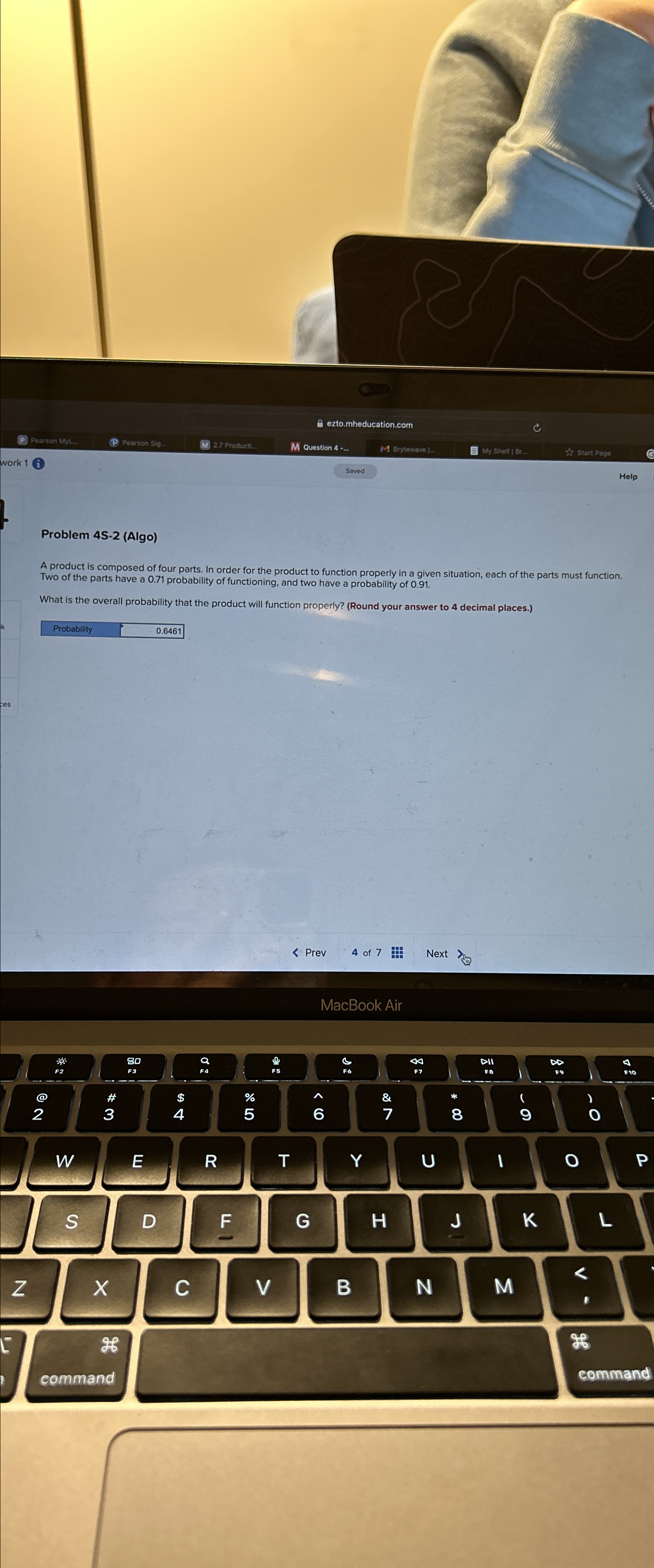  Problem 4S-2(Algo) A product is composed of four parts. In order