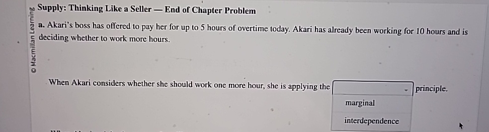  Supply: Thinking Like a Seller - End of Chapter Problem a.