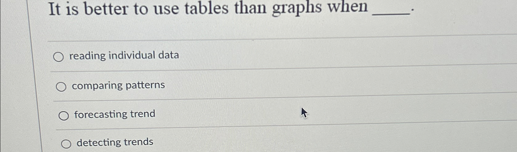  It is better to use tables than graphs when reading individual