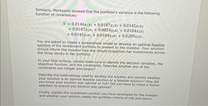 risk using the variance of returns. 1He introduced stock selection based on