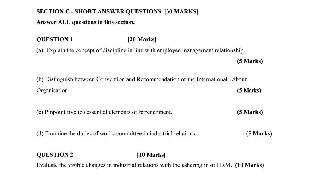  SECTION C - SHORT ANSWER QUESTIONS [30 MARKS] Answer ALL questions