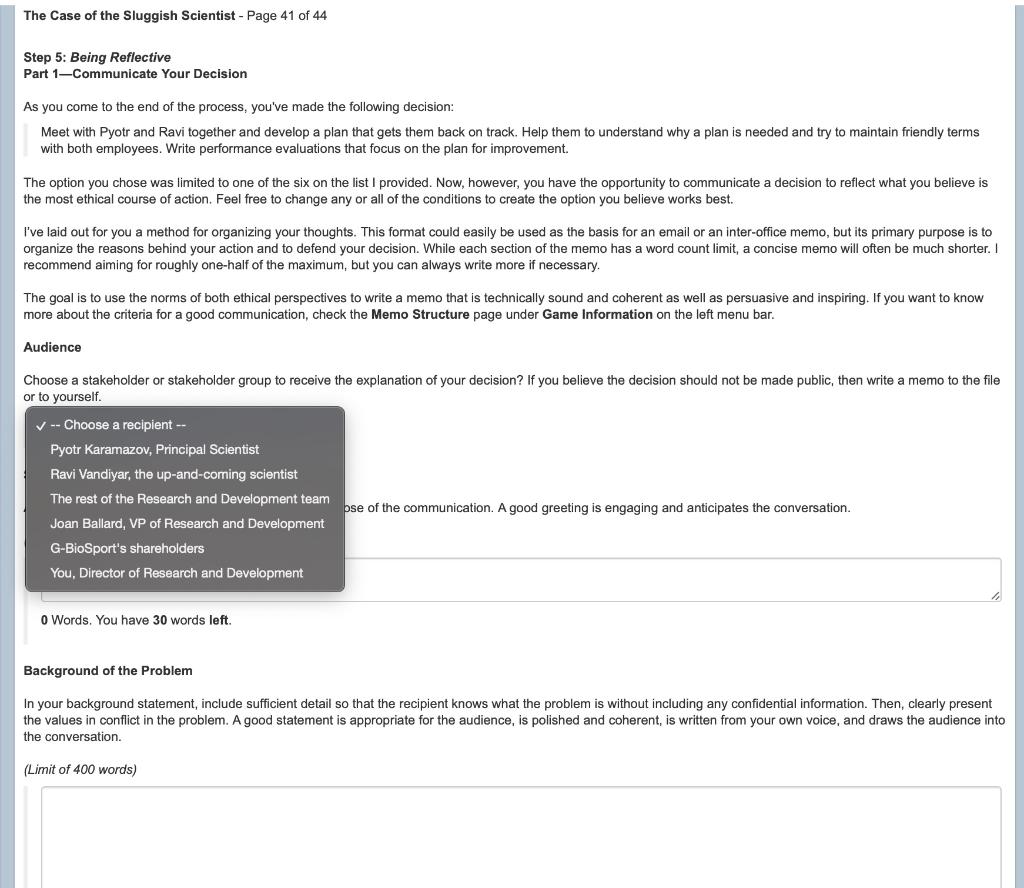 to the end of the process, you've made the following decision: Meet