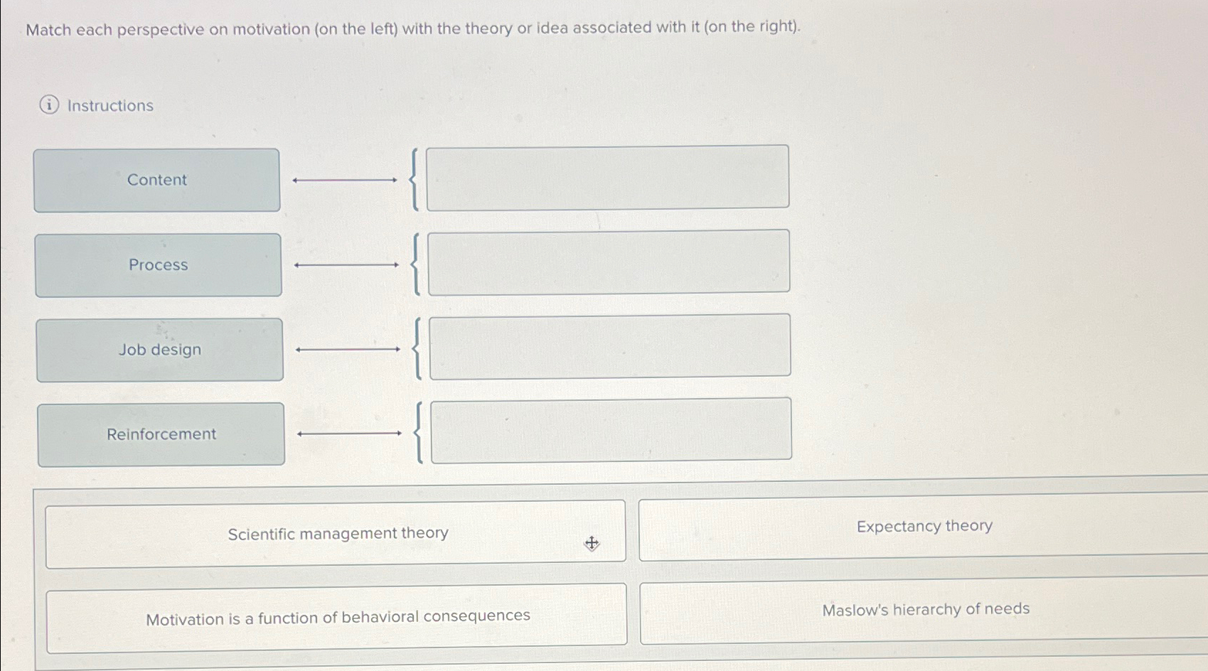  Match each perspective on motivation (on the left) with the theory