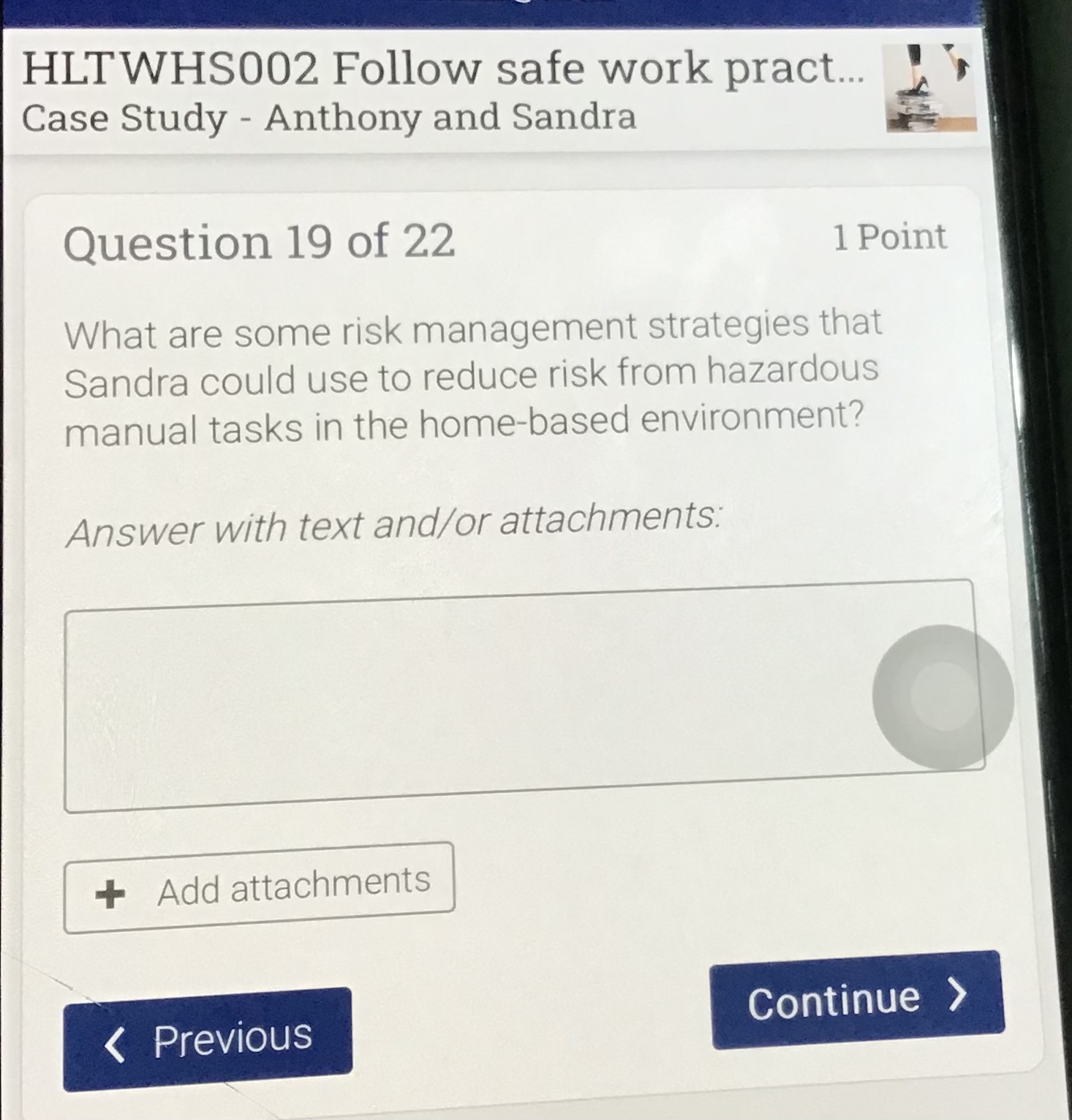  Case Study - Anthony and Sandra Question 19 of 22 What