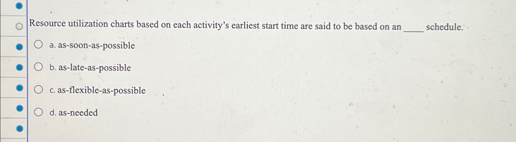  Resource utilization charts based on each activity's earliest start time are