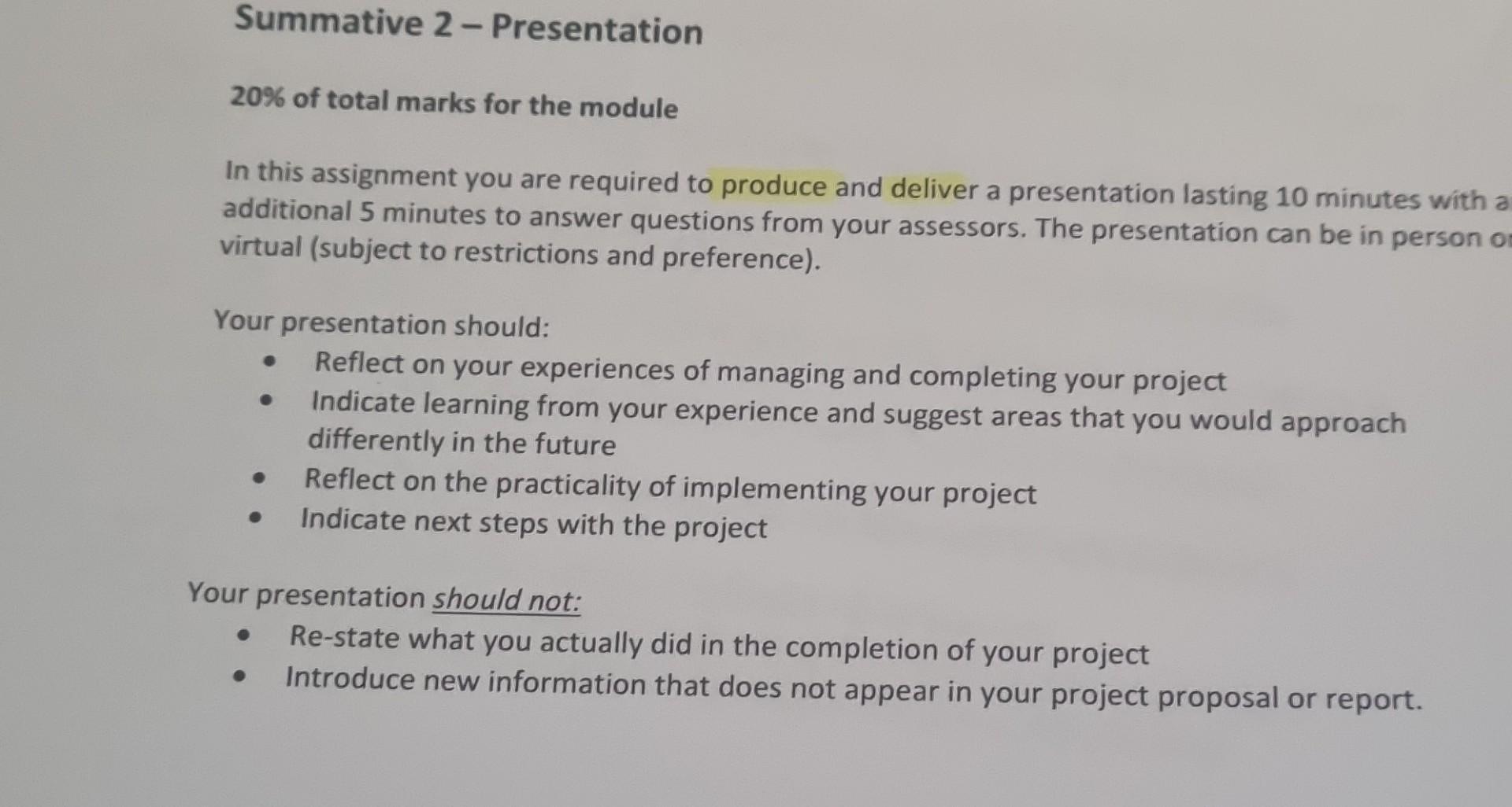  20% of total marks for the module In this assignment you