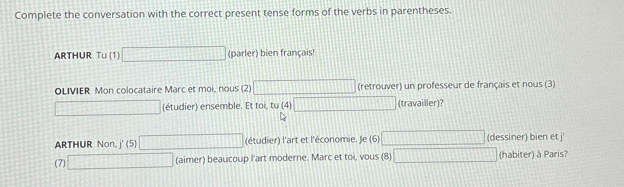  Complete the conversation with the correct present tense forms of the