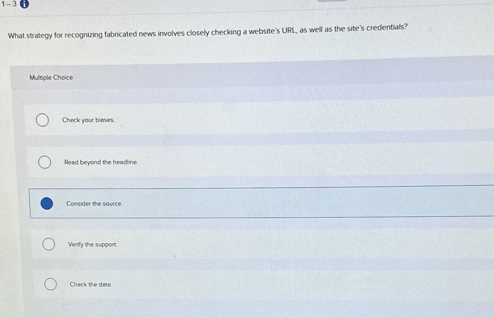  What strategy for recognizing fabricated news involves closely checking a website's