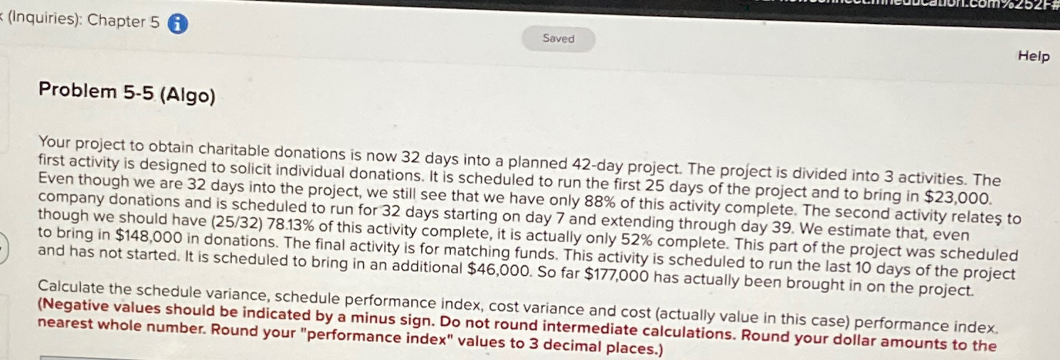  (Inquiries): Chapter 5(i) Help Problem 5-5(Algo) Your project to obtain charitable