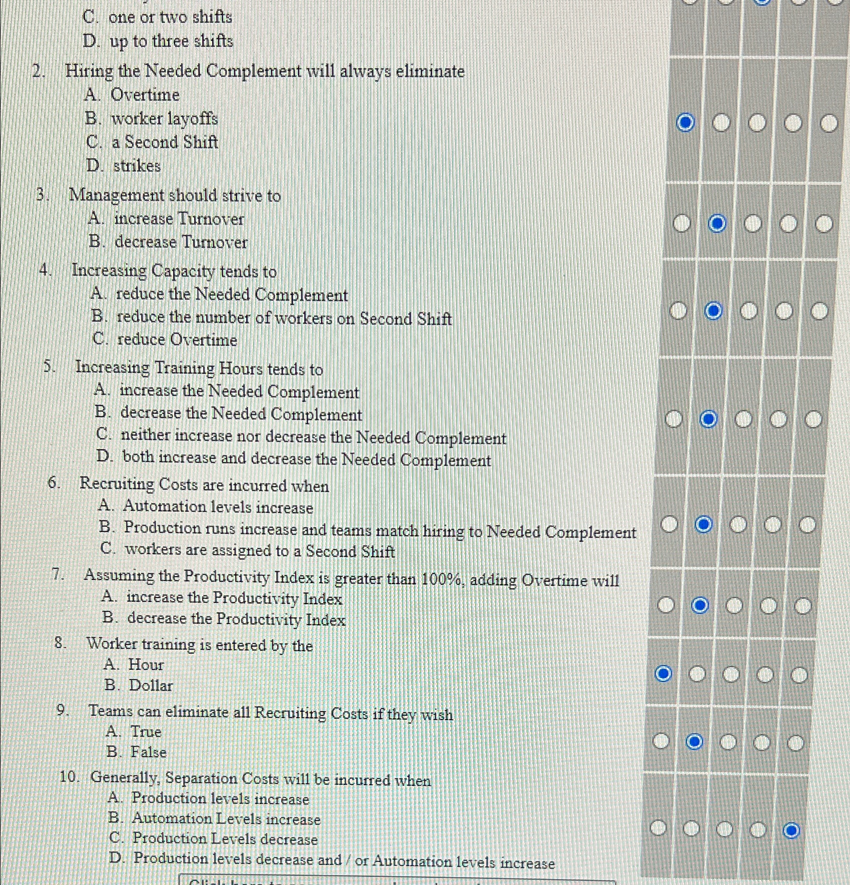  C. one or two shifts D. up to three shifts 2.